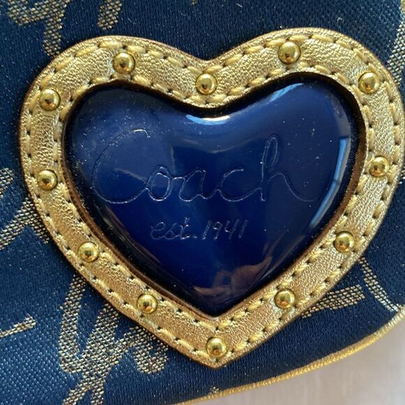 COACH Wristlet New York Script Navy/Gold NWOT - Picture 3 of 4